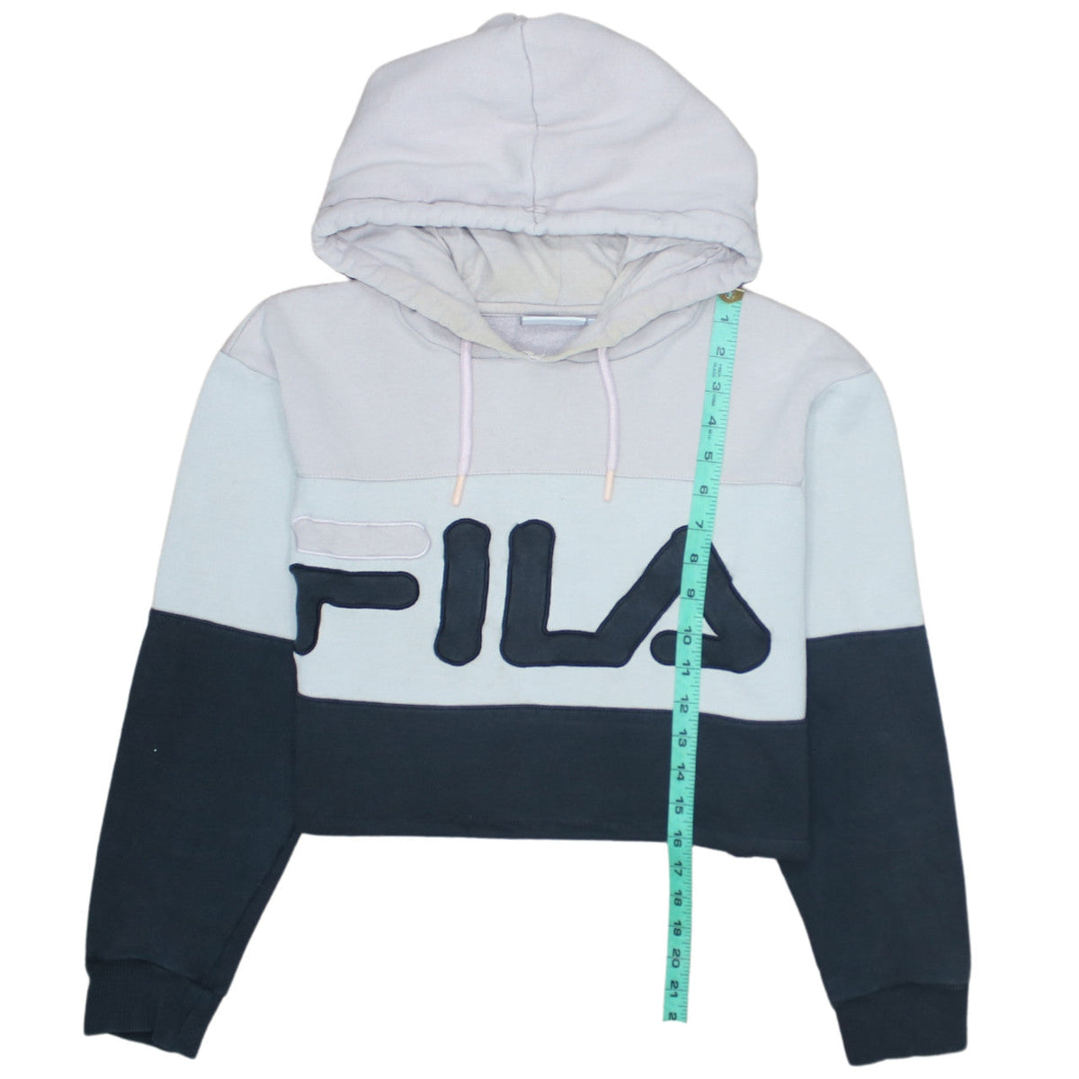 Fila Womens Blue Colourblock Cropped Pullover Hoodie Size M