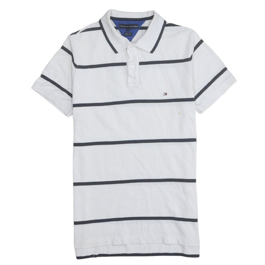 Tommy Hilfiger Men's White Slim Fit Striped Polo Shirt L