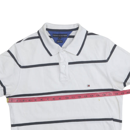 Tommy Hilfiger Men's White Slim Fit Striped Polo Shirt L
