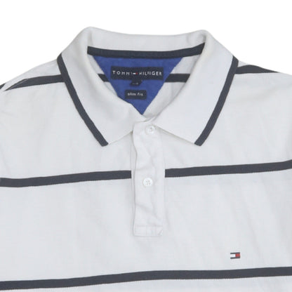 Tommy Hilfiger Men's White Slim Fit Striped Polo Shirt L