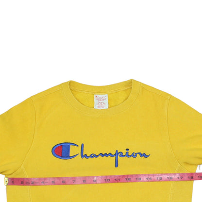 Champion Men's Yellow Reverse Weave Sweatshirt Small Crew Neck Pullover