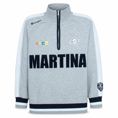 Champion Men's Grey 1/4 Zip Sweatshirt L Athletic Logo Trim Pullover