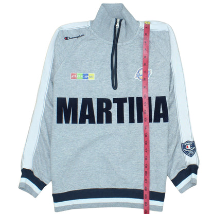 Champion Men's Grey 1/4 Zip Sweatshirt L Athletic Logo Trim Pullover