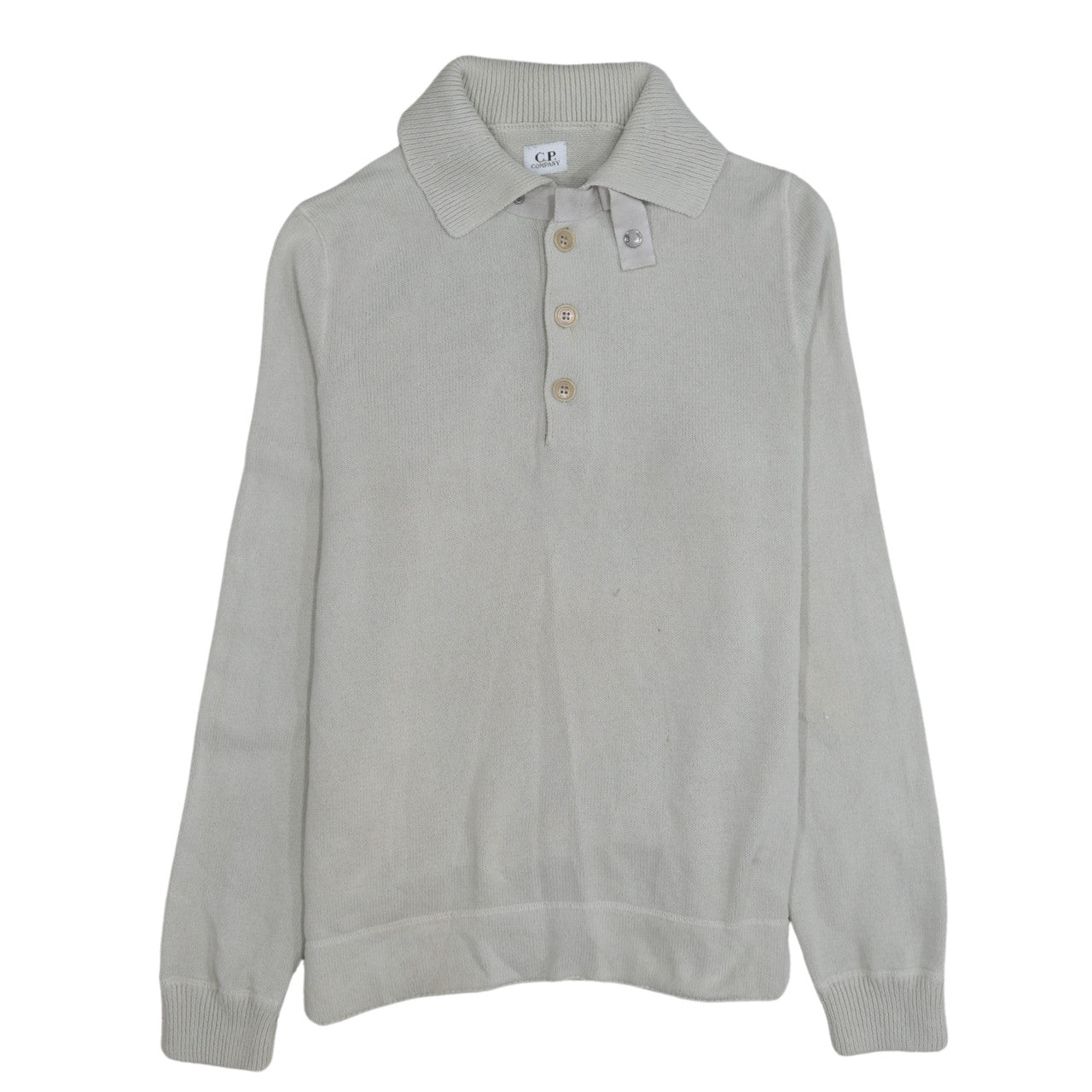 C.P. Company Men's Beige Cotton Henley Jumper Size M Classic Knit