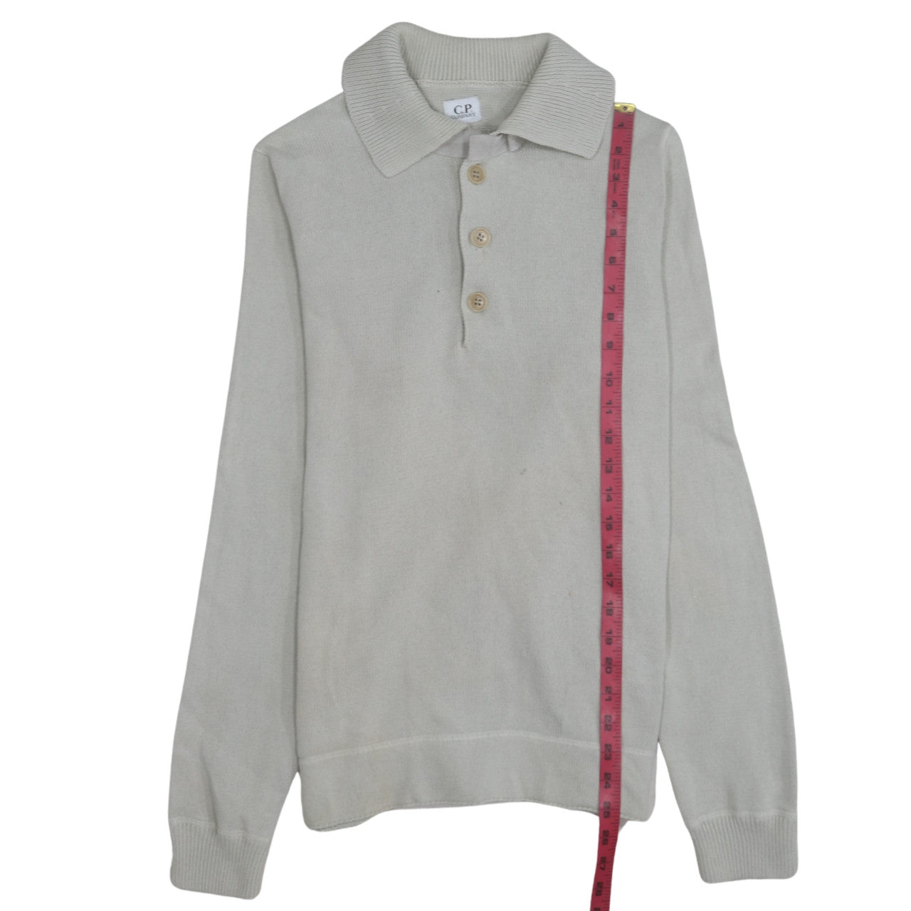 C.P. Company Men's Beige Cotton Henley Jumper Size M Classic Knit