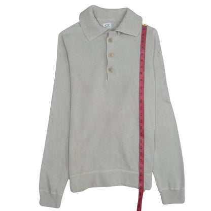 C.P. Company Men's Beige Cotton Henley Jumper Size M Classic Knit