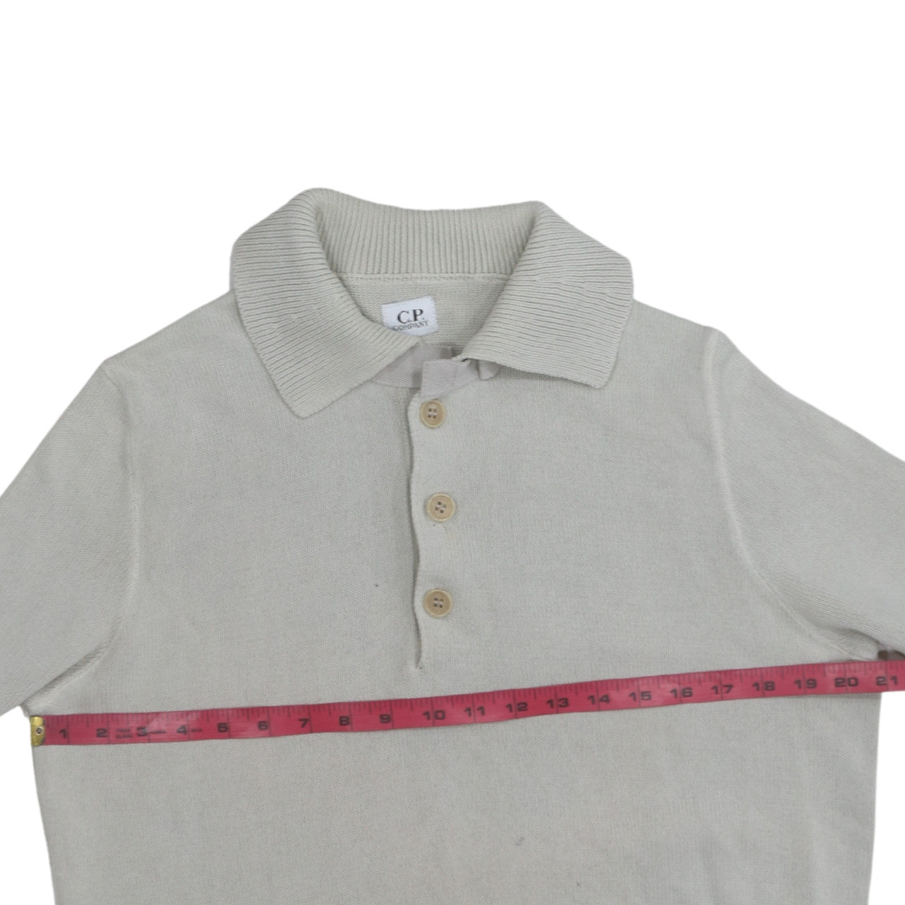 C.P. Company Men's Beige Cotton Henley Jumper Size M Classic Knit