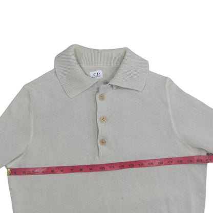 C.P. Company Men's Beige Cotton Henley Jumper Size M Classic Knit