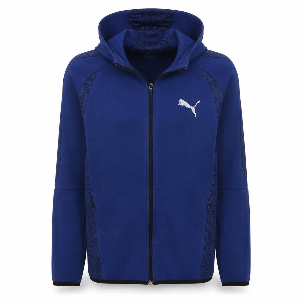 Front view of Puma Men's Blue Full Zip Hoodie, size S, Lightweight Sportswear