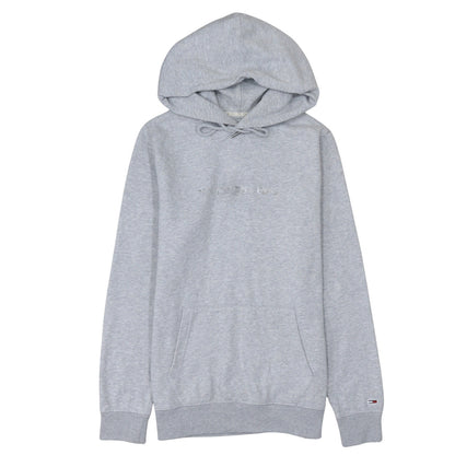 Tommy Jeans Men Grey Pullover Hoodie L Classic Logo Cotton Blend