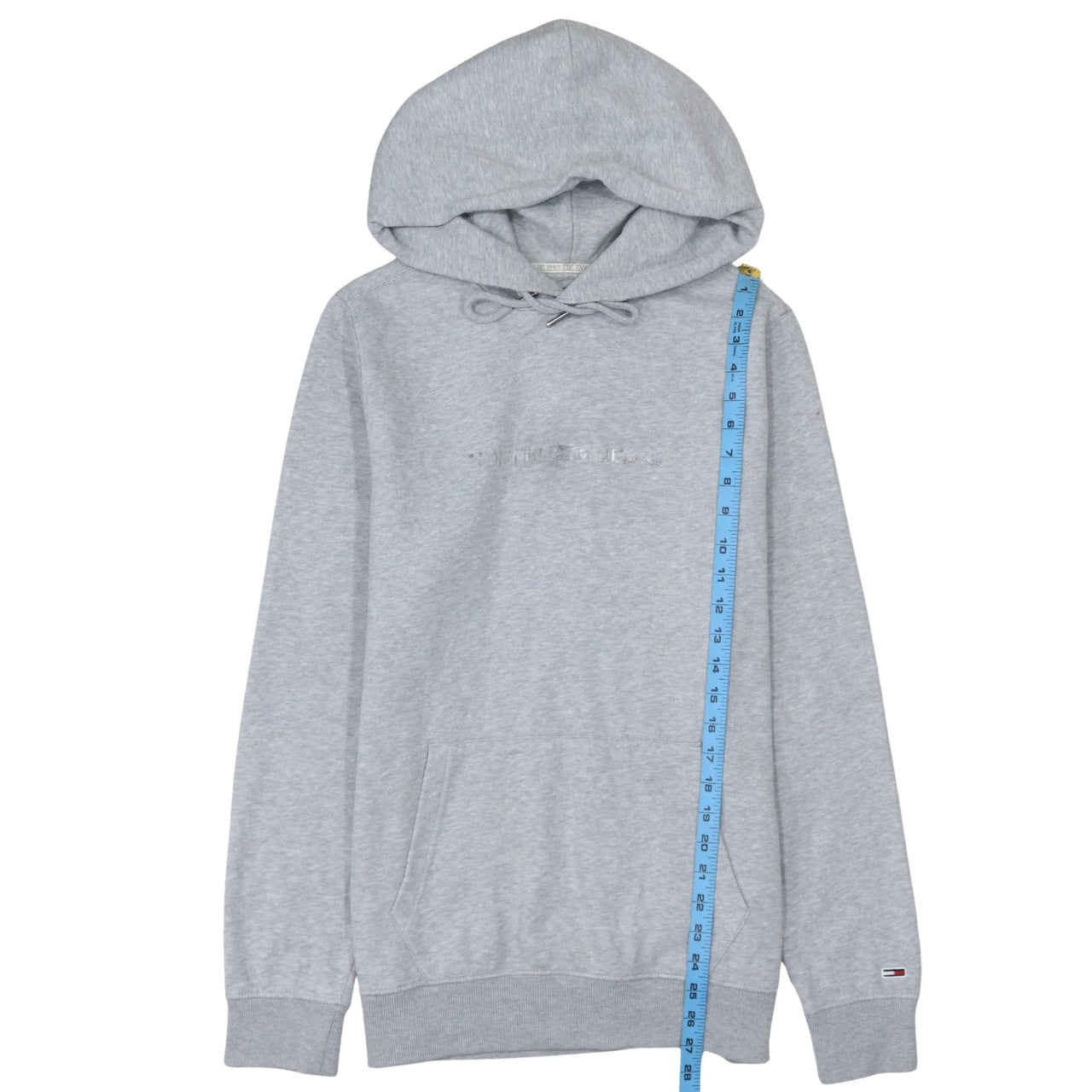 Tommy Jeans Men Grey Pullover Hoodie L Classic Logo Cotton Blend