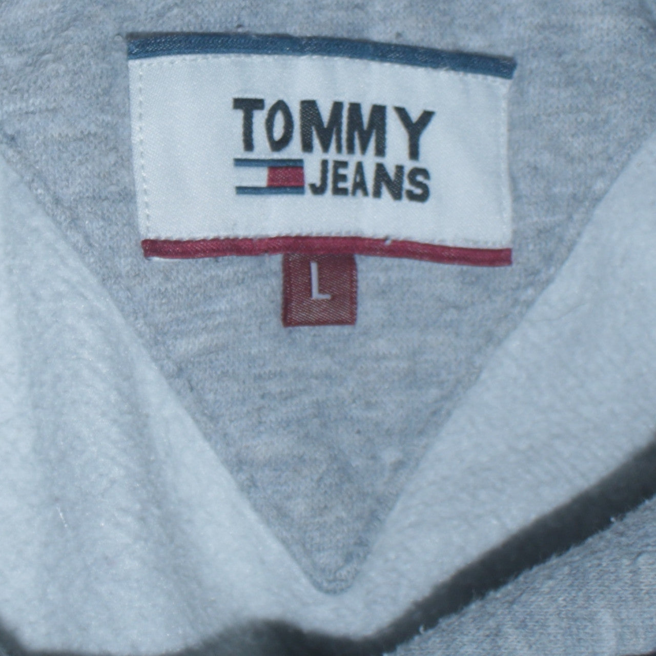 Tommy Jeans Men Grey Pullover Hoodie L Classic Logo Cotton Blend