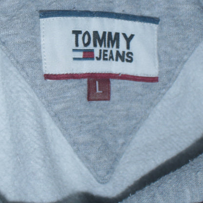 Tommy Jeans Men Grey Pullover Hoodie L Classic Logo Cotton Blend