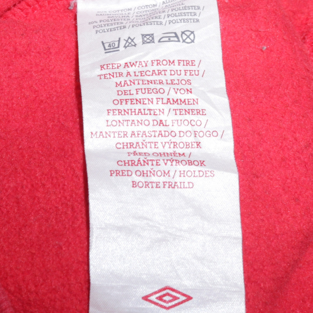 Mens UK Size M Umbro Red Full Zip Hoodie