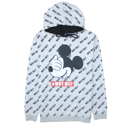Disney Women Grey Mickey Mouse Pullover Hoodie L #WhyMe Print