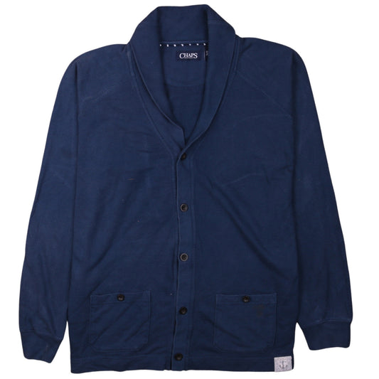 Chaps Men’s Blue Cotton Cardigan Size L Classic V-Neck Knit