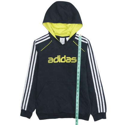 Adidas Boys Black Pullover Hoodie Size 11-12 Years Logo Striped Design