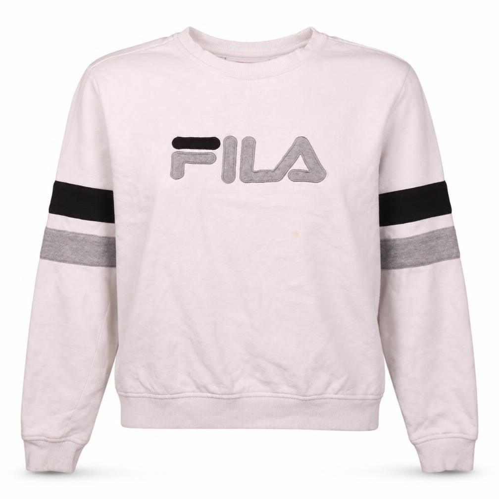 Fila Womens White Sweatshirt Medium Logo Crew Neck Pullover