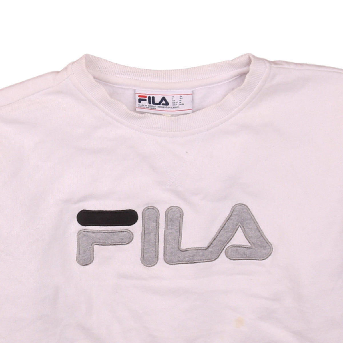 Fila Womens White Sweatshirt Medium Logo Crew Neck Pullover