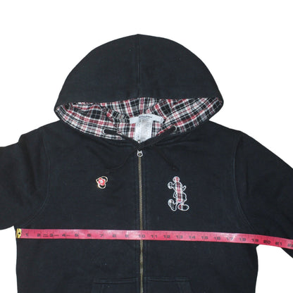 Disney Parks Women Black Full Zip Hoodie Size M Mickey Plaid Lined Sweatshirt