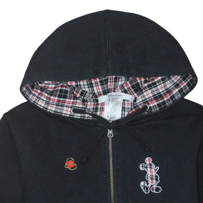 Disney Parks Women Black Full Zip Hoodie Size M Mickey Plaid Lined Sweatshirt