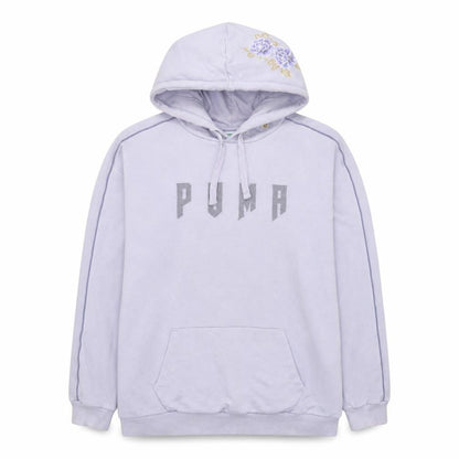 PUMA Women Lavender Hoodie Size 12 Floral Embroidered Pullover