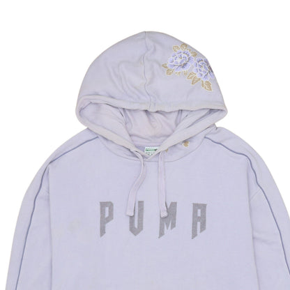 PUMA Women Lavender Hoodie Size 12 Floral Embroidered Pullover