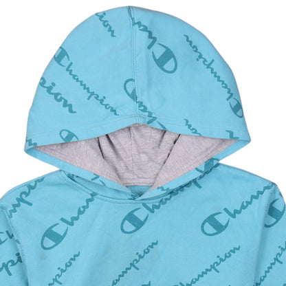 Champion Womens Blue Pullover Hoodie XL Graphic Print Cotton Blend
