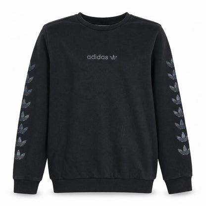 Front view of Adidas boys’ black crew neck logo sweatshirt 13-14 years