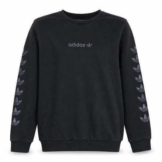 Front view of Adidas boys’ black crew neck logo sweatshirt 13-14 years