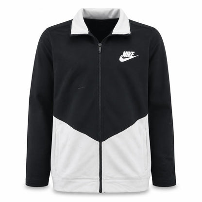 Front view of Nike boys’ black full zip sports sweatshirt xl colourblock logo