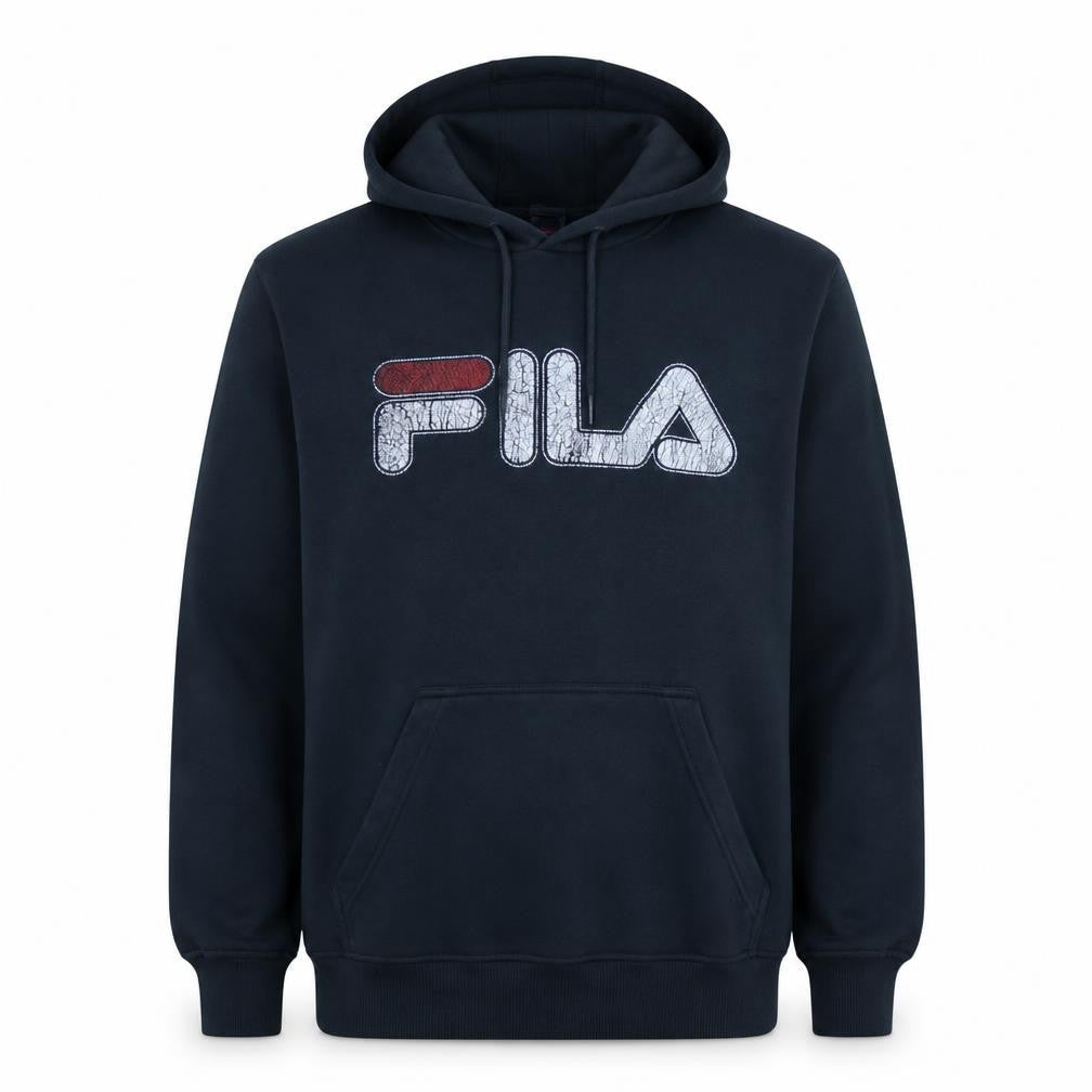 Fila Mens Black Pullover Hoodie XL Logo Graphic Fleece Sweatshirt