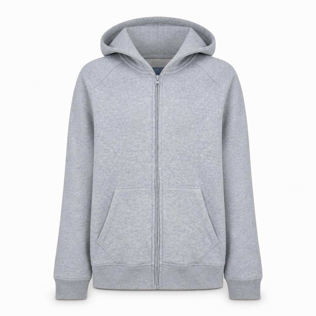 Front view of Adidas Women’s Grey Full Zip Hoodie, size L, Classic Fit