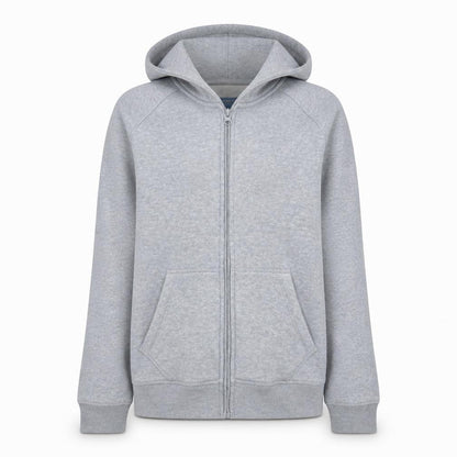 Front view of Adidas Women’s Grey Full Zip Hoodie, size L, Classic Fit