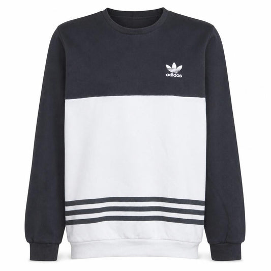 Front view of Adidas Men's Black & White Crew Neck Pullover Sweatshirt, size S
