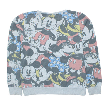 Disney Womens Grey Mickey & Minnie Mouse Pullover Sweatshirt Size 12