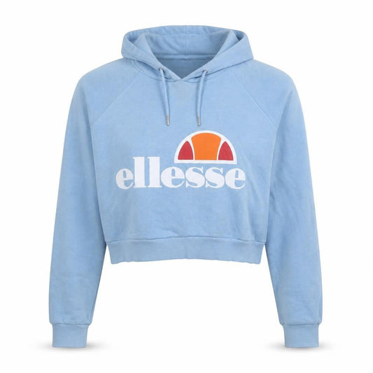 Front view of Ellesse Women's Blue Cropped Hoodie, size 12, Cotton Logo Pullover
