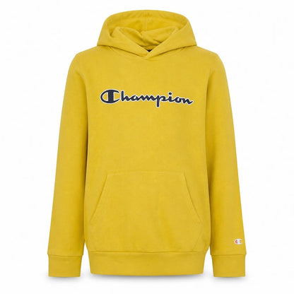 Front view of Champion boys’ yellow pullover hoodie 11-12 years logo fleece sweatshirt