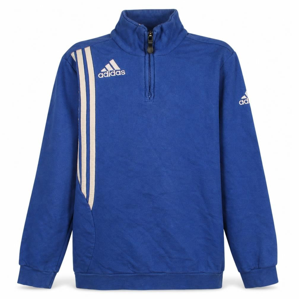Front view of Adidas boys’ blue 1/4 zip fleece sweatshirt 16 years regular fit sports top