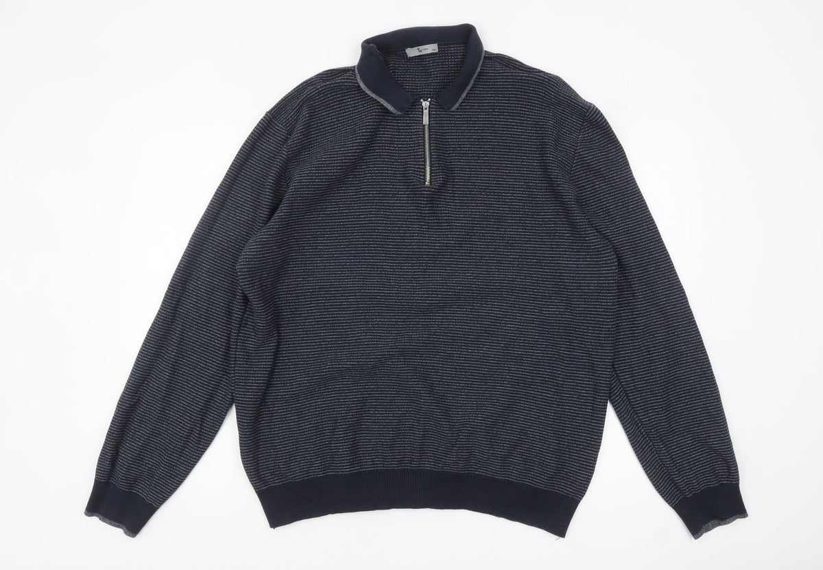 Mens UK Size 2XL TU Blue Half Zip Jumper