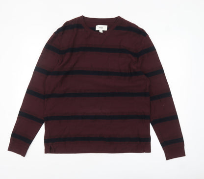 Marks and Spencer Men's Brown Striped Long Sleeve Cotton Top M