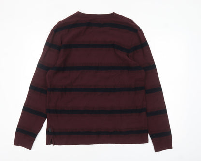 Marks and Spencer Men's Brown Striped Long Sleeve Cotton Top M