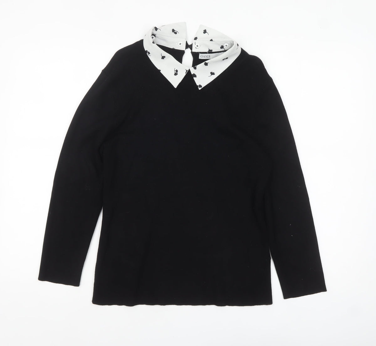 Womens UK Size L Oasis Black Collared Blouse