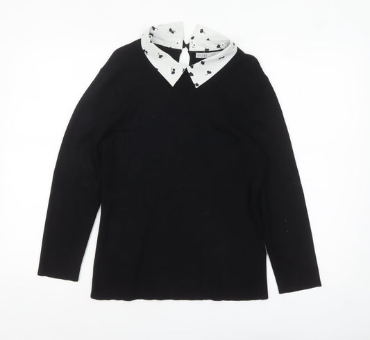 Womens UK Size L Oasis Black Collared Blouse