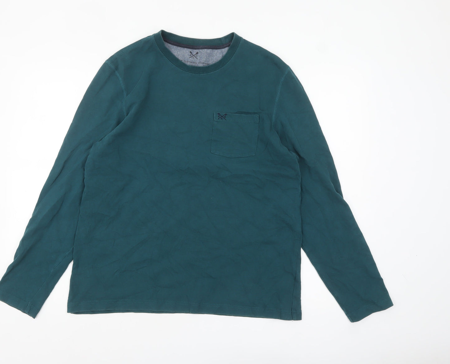 Crew Clothing Company Men's Green Long Sleeve Cotton Top L