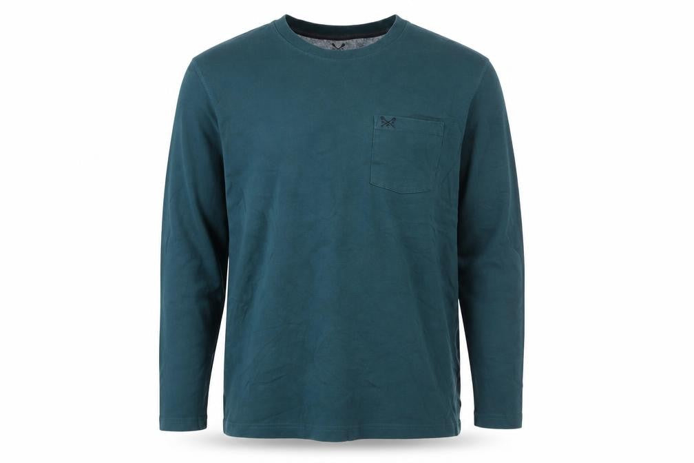 Front view of Crew Clothing Men's Green Long Sleeve Cotton Top L
