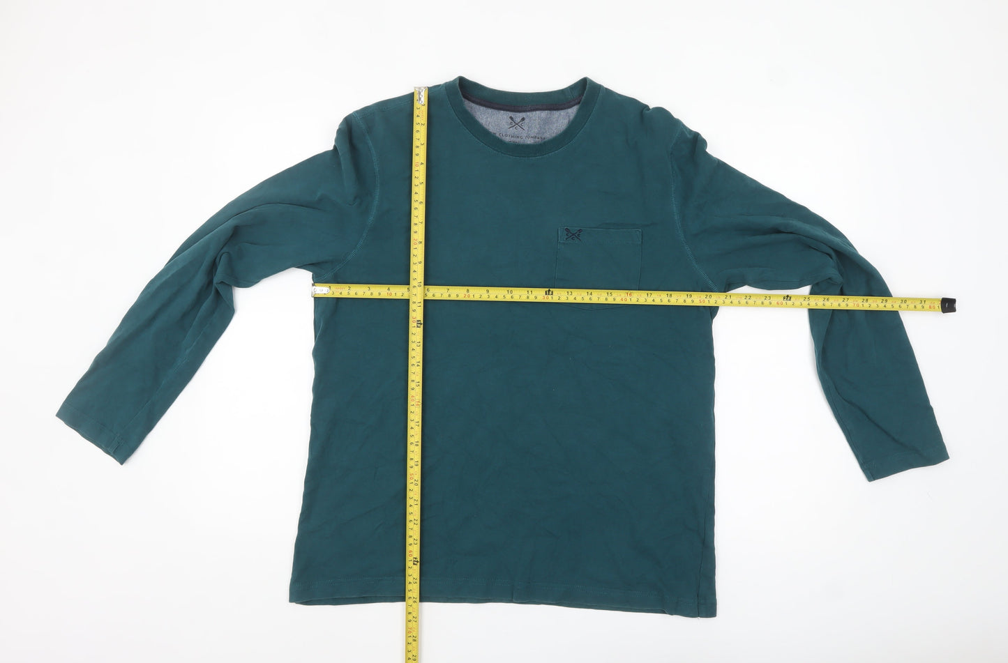 Crew Clothing Company Men's Green Long Sleeve Cotton Top L