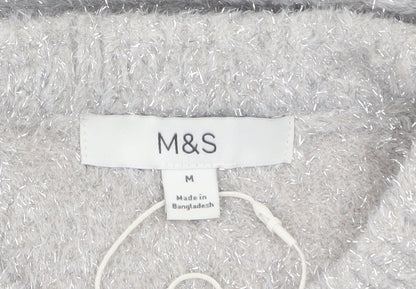 Marks and Spencer Womens Grey Glitter Knit Pullover Jumper M