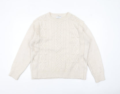 Papaya Women Ivory Cable-Knit Crew Neck Jumper Size M