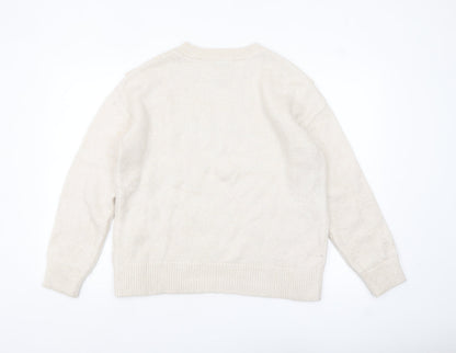 Papaya Women Ivory Cable-Knit Crew Neck Jumper Size M
